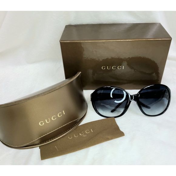 GUCCI SUNGLASSES GG 3530/F/S D28JJ BLACK FRAME RHINESTONE HEART GG LOGO